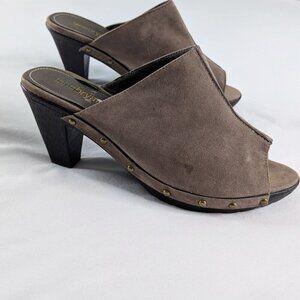 Lane Bryant Tan Faux Suede Studded Platform Block Heel Open Toe Sandals